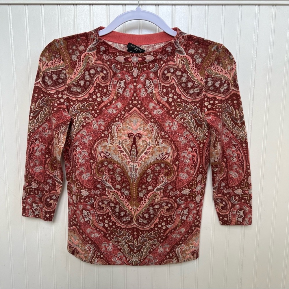 Talbots Petite Pure Cashmere Burgundy & Pink Crewneck Sweater Women’s SP